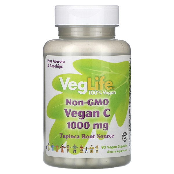 Без ГМО, Vegan C, 1000 мг, 90 веганских капсул VegLife