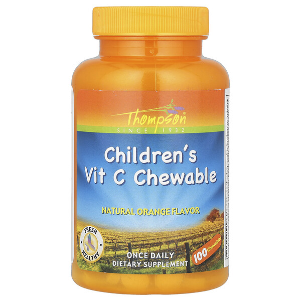 Детский жевательный витамин С, апельсин, 100 жевательных таблеток Thompson