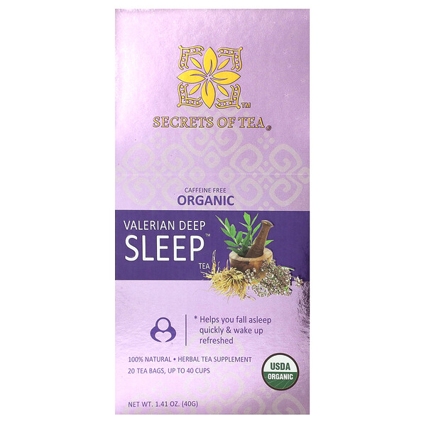 Organic Valerian Deep Sleep Tea, Caffeine Free, 20 Tea Bags, 1.41 oz (40 g) Secrets Of Tea