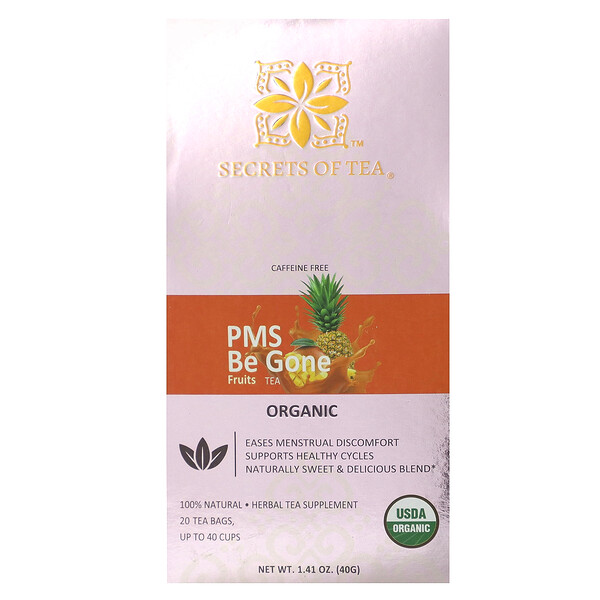 Organic PMS Be Gone Fruits Tea, Caffeine Free, 20 Tea Bags, 1.41 oz (40 g) Secrets Of Tea