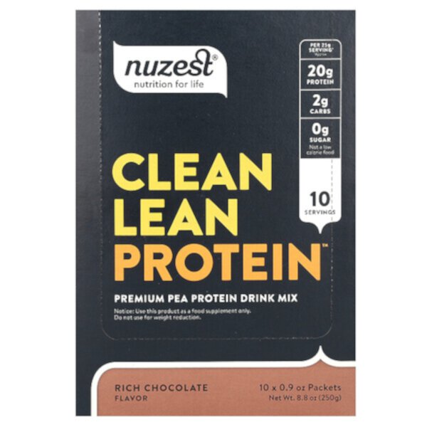 Clean Lean Protein, Rich Chocolate, 10 Packets (Пакеты ), 0.9 oz (Унции) (25 g) Each Nuzest