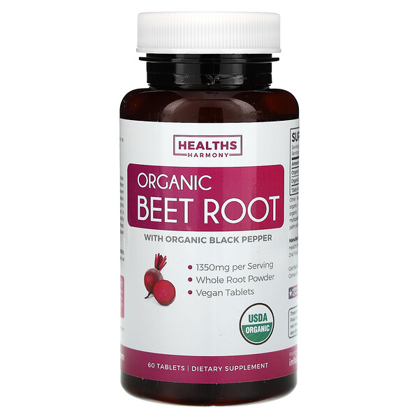 Organic Beet Root With Organic Black Pepper, 60 Tablets (Таблетки) Healths Harmony