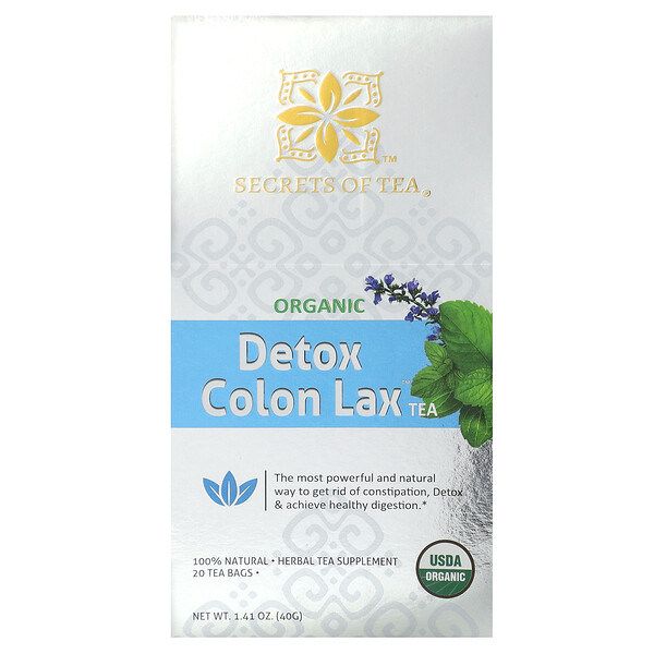 Organic Detox Colon Lax Tea, 20 Tea Bags, 1.41 oz (40 g) Secrets Of Tea