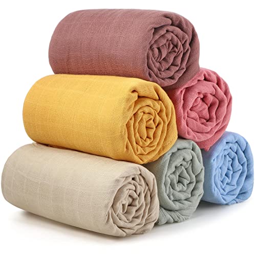 Preboun 6 Pcs Muslin Swaddle Blankets Breathable Cotton Baby Blankets Colorful Baby Swaddle Receiving Blankets Soft Cotton Newborn Blankets Christmas Baby Gift for Unisex Boys Girls(Bright Colors) Preboun