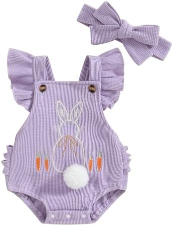 Ynibbim комбинезон на кнопках для новорожденных, пасхальная одежда, цельный комбинезон для маленьких девочек, с рукавами-крылышками и квадратным вырезом, одежда для младенцев с принтом кролика Ynibbim