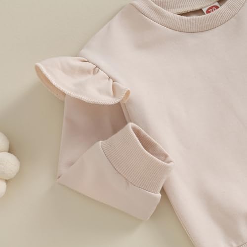 Karuedoo, одежда для маленьких девочек, однотонный свитшот с круглым вырезом и рюшами, комплект со штанами на эластичной талии, осенне-зимняя одежда Karuedoo