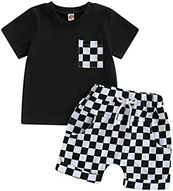 Летняя одежда Karuedoo для маленьких мальчиков и девочек, клетчатая клетчатая футболка с короткими рукавами, топ и шорты, комплект, модный комплект в шахматную клетку для малышей Karuedoo