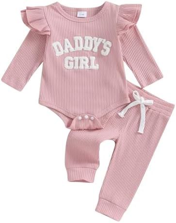 Hoanselay Одежда для новорожденных девочек Daddys для девочек вязаный комбинезон в рубчик с длинными рукавами и штаны осень-зима комплект одежды из свитера Hoanselay
