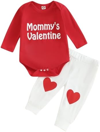 Amiblvowa My 1st для маленьких мальчиков, наряд на День святого Валентина, комбинезон с длинными рукавами и сердечками для новорожденных, комплект спортивных штанов для бега Amiblvowa