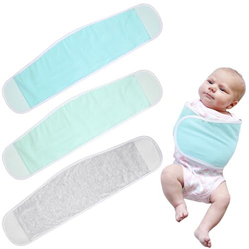 VitalCozy 3 Pcs Newborn Snuggle Strap Baby Swaddle Band Adjustable Arms Safe Baby Belly Band Baby Transitional Sack for Newborn Baby Boys Girls (White, Light Gray, Light Pink) VitalCozy