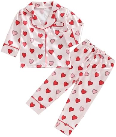 KelaJuan Детские пижамы с кроликом/сердечком, топы на пуговицах с лацканами и длинные штаны с эластичной резинкой на талии, пижамы для малышей, одежда для сна для девочек KelaJuan
