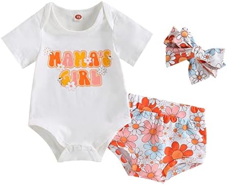 Одежда для маленьких девочек, летняя футболка с короткими рукавами с буквенным принтом и шорты с принтом головы коровы, комплект с повязкой на голову MA&BABY