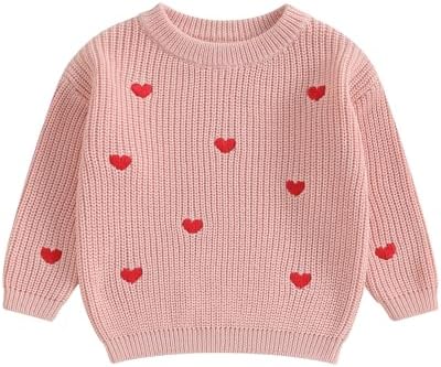 Наряд на День Святого Валентина для маленьких девочек, сладкий свитер с длинными рукавами и сердечками, футболка, топы с круглым вырезом, осенне-зимняя одежда MOLZULAMS