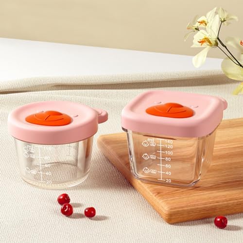 2 Pack Baby Food Storage Containers, 4.39+5.4 oz Glass Baby Food Containers, Leakproof Storage Jars with Breathable Holes Lids, Green - 130 & 160 ML CUAIBB