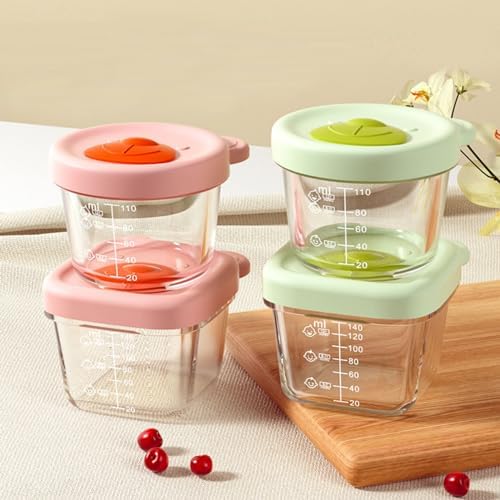 2 Pack Baby Food Storage Containers, 4.39+5.4 oz Glass Baby Food Containers, Leakproof Storage Jars with Breathable Holes Lids, Green - 130 & 160 ML CUAIBB