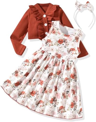 HINTINA Toddler Little Girls Dress And Cardigan Sets 2 Piece Floral Print Sleeveless Dress and Long Sleeve Cardigan Set HINTINA