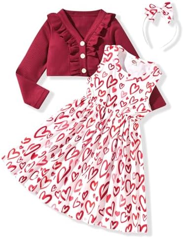 HINTINA Toddler Little Girls Dress And Cardigan Sets 2 Piece Floral Print Sleeveless Dress and Long Sleeve Cardigan Set HINTINA