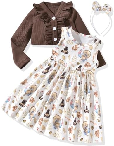 HINTINA Toddler Little Girls Dress And Cardigan Sets 2 Piece Floral Print Sleeveless Dress and Long Sleeve Cardigan Set HINTINA
