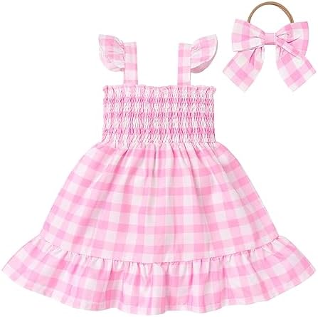 Розовый клетчатый комбинезон-пачка для маленьких девочек, платье-пачка без рукавов со сборками, клетчатое платье, летние наряды для малышей, праздничные платья принцессы FYMNSI