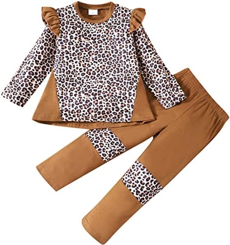 Одежда с единорогом для маленьких девочек, комплект из 2 предметов, детский свитшот с рукавами с рюшами + леггинсы, осенние комплекты одежды с леопардовым принтом для детей 2–10 лет Zarmfly