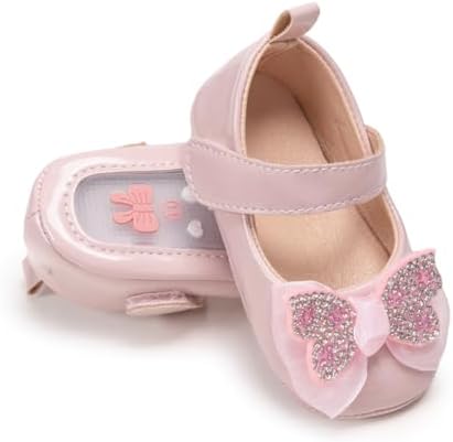 KIDSUN Infant Baby Girls Mary Jane Shoes Non-Slip Rubber Sole Ballet Slippers Princess Dress Wedding Shoes Newborn Crib Shoes First Walkers Shoes KIDSUN