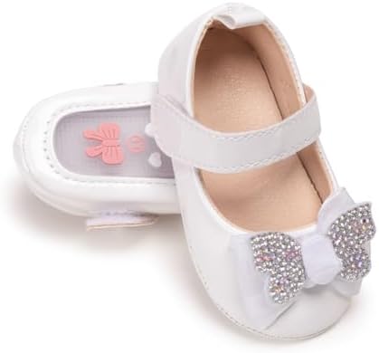 KIDSUN Infant Baby Girls Mary Jane Shoes Non-Slip Rubber Sole Ballet Slippers Princess Dress Wedding Shoes Newborn Crib Shoes First Walkers Shoes KIDSUN