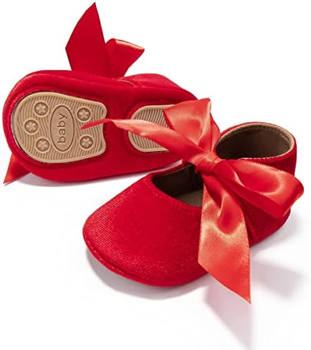 KIDSUN Infant Baby Girls Mary Jane Shoes Non-Slip Rubber Sole Ballet Slippers Princess Dress Wedding Shoes Newborn Crib Shoes First Walkers Shoes KIDSUN