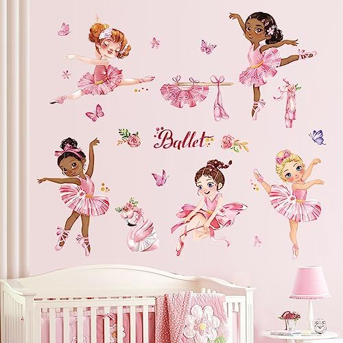 Wonderever балетная девушка настенные наклейки балерина розовая танцующая девушка пилинг и палка настенные художественные наклейки для девочек спальня детская детская спальня Wondever