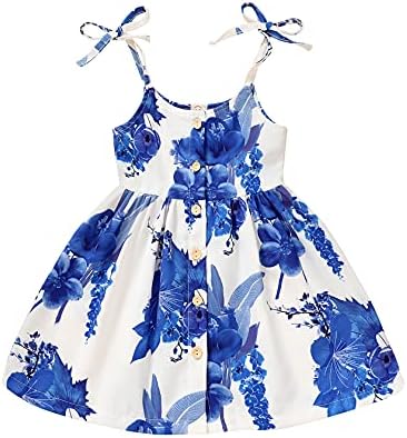 YOUNGER TREE 1-5T Toddler Kids Girls Summer Dress Sling Blue Floral Casual Dress Pattern Girls Party Dress Sleeveless YOUNGER TREE