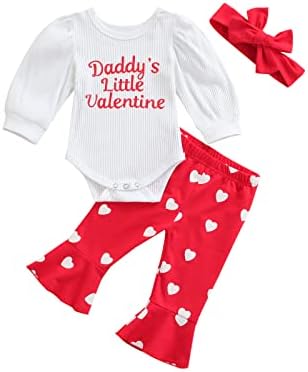 Комбинезон с длинными рукавами и расклешенными штанами для маленьких девочек с красным сердечком, одежда для малышей «My First Valentine Day» Gureui