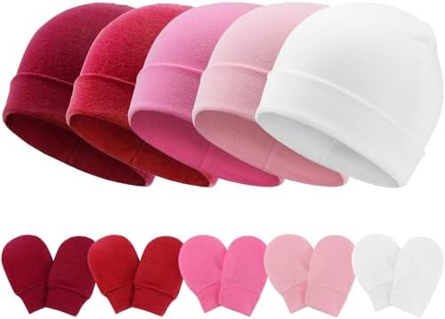 AQOKKA, 5 шт., шапочки и варежки для новорожденных, больничная шапочка для новорожденных от 0 до 6 месяцев, для маленьких мальчиков и девочек AQOKKA