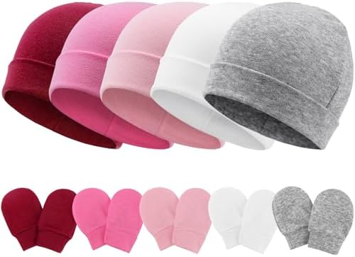 AQOKKA, 5 шт., шапочки и варежки для новорожденных, больничная шапочка для новорожденных от 0 до 6 месяцев, для маленьких мальчиков и девочек AQOKKA