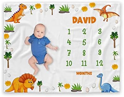 Personalized Baby Monthly Milestone Blanket Boy Dinosaur Neutral Newborn Month Blanket for Boy Baby Shower Idea Gift Newborn Monthly Blanket Growth Chart Fathers Day Ideas Custom