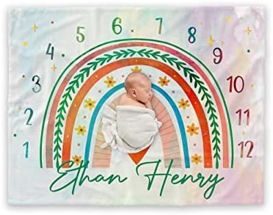 Personalized Baby Monthly Milestone Blanket Boy Dinosaur Neutral Newborn Month Blanket for Boy Baby Shower Idea Gift Newborn Monthly Blanket Growth Chart Fathers Day Ideas Custom