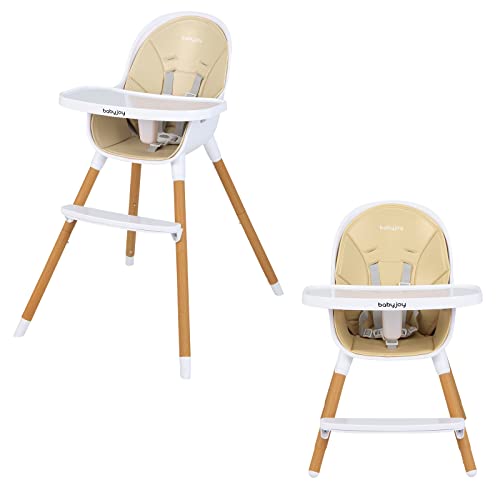 HONEY JOY High Chair, 3-in-1 Eat & Grow Highchair/Booster Seat/Toddler Chair w/Removable Tray, Safety Harness, Steel Legs, PU Cushion and Footrest for Baby, High Chair for Babies and Toddlers (Beige) HONEY JOY