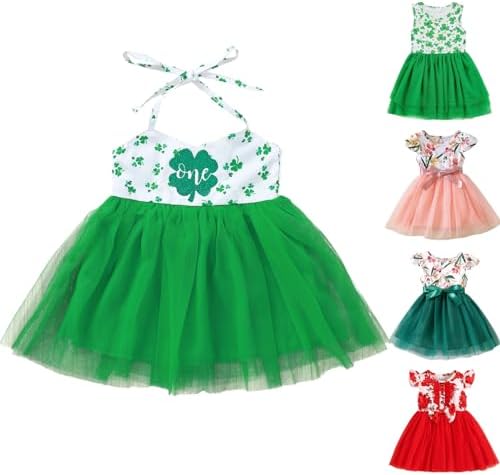Наряды на день Святого Патрика для маленьких девочек, платье-пачка принцессы с принтом клевера, праздничное сетчатое платье с короткими рукавами и без рукавов DOPRISIC