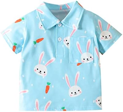 Toddler Baby Boy Outfits Easter Bunny Pattern Print Short Sleeve Button Down Shirt Top with Pocket Summer Clothes Generic