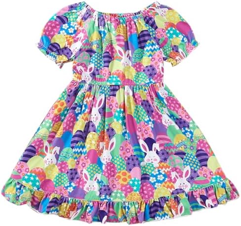 Пасхальное платье Canis Little для маленьких девочек, плиссированное платье с рюшами и короткими рукавами, с принтом «Яйцо» и кроликом Canis