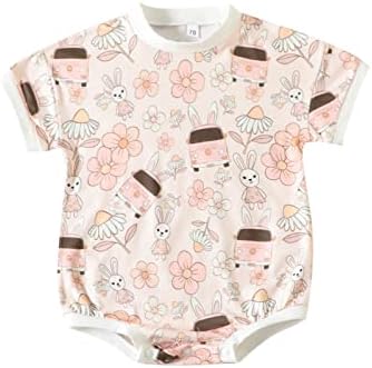 Kayotuas для маленьких девочек и мальчиков, пасхальный наряд, футболка с милым кроликом, комбинезон, комбинезон большого размера с пузырьками, боди с короткими рукавами и цветочным принтом, топ Kayotuas