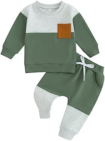Kuriozud/Осенне-зимняя одежда для маленьких мальчиков, пуловер с круглым вырезом и длинными рукавами, толстовка, штаны для бега, комплект, наряд цветных блоков Kuriozud