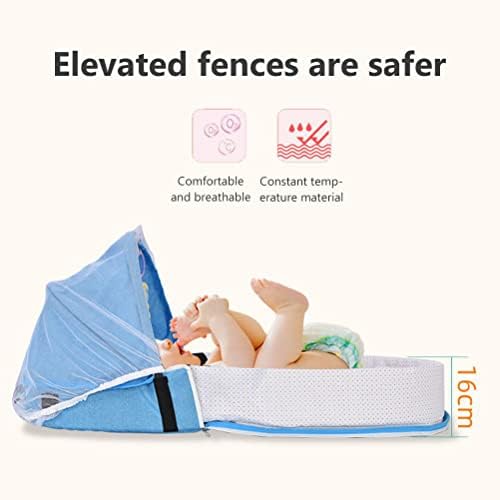 Portable Travel Bassinet with Net and Awning, Folding Baby Cot for in Bed Use, Lightweight and Washable Toddler Travel Bed for Camping and Airplane Travel Essentials Masyrt