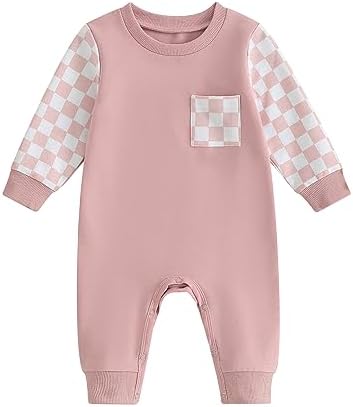 Karuedoo Одежда для новорожденных мальчиков и девочек, клетчатый клетчатый комбинезон, боди с длинными рукавами, цельный наряд, осенняя одежда Karuedoo