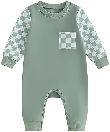 Karuedoo Одежда для новорожденных мальчиков и девочек, клетчатый клетчатый комбинезон, боди с длинными рукавами, цельный наряд, осенняя одежда Karuedoo
