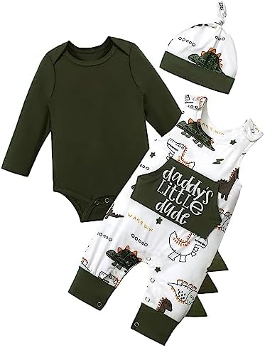 Aulyffo, одежда для новорожденных мальчиков, одежда для маленьких мальчиков, комбинезон с длинными рукавами + комбинезон + шапка, 3 предмета, одежда с динозаврами для маленьких мальчиков Aulyffo