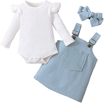 Kupretty осенняя одежда для новорожденных девочек, комбинезон в рубчик с рюшами и длинными рукавами, юбки на подтяжках, повязка на голову, зимняя одежда для младенцев Kupretty