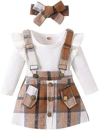 Kupretty осенняя одежда для новорожденных девочек, комбинезон в рубчик с рюшами и длинными рукавами, юбки на подтяжках, повязка на голову, зимняя одежда для младенцев Kupretty