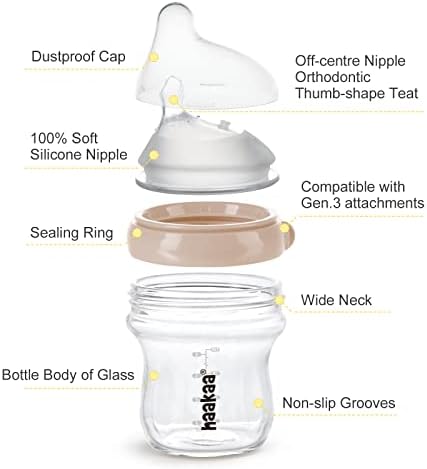 Стеклянная детская бутылочка haakaa и набор сосок для силиконовых бутылочек Gen.3, легко чистится, все необходимое для регистрации новорожденных, не содержит BPA Haakaa