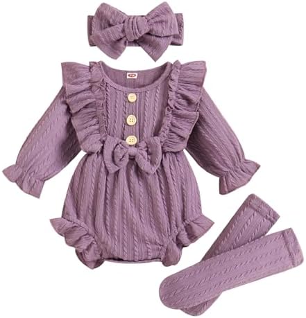 ZAXARRA, одежда для новорожденных девочек, комбинезон с длинными рукавами, пуговицами и рюшами спереди, носки, повязка на голову, комплект из 3 предметов, осенне-зимняя одежда ZAXARRA