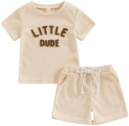 Одежда для маленьких мальчиков Blotona, летняя футболка с короткими рукавами и принтом «Маленький чувак», топы, шорты, комплект вафельной вязки, наряд Blotona