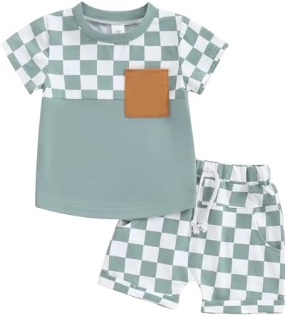 Kacubwyy комплект летней одежды для маленьких мальчиков, футболка с короткими рукавами в клетку, шорты, одежда из 2 предметов для младенцев Kacubwyy